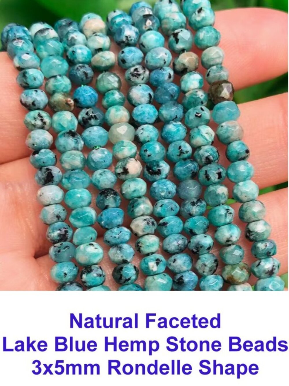 Natural Faceted  Lake Blue Hemp Stone Beads  3x5mm Rondelle Shape